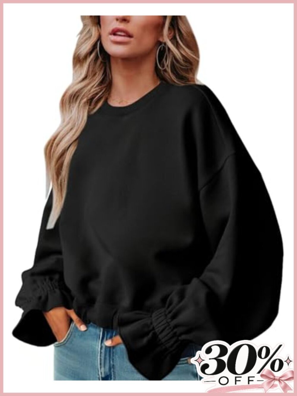 Womens Cotton Blend Ruched Crew Neck Sweatshirt Loose Pullover Top